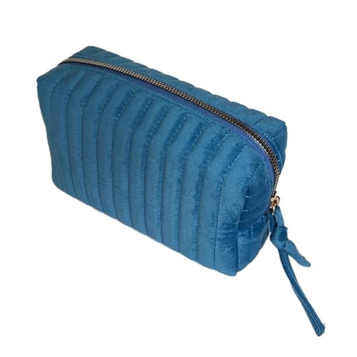 WENH Make-up-Tasche aus weichem Samt, Kosmetiktasche mit Reißverschluss, gestreift, Aufbewahrungstasche, Retro, tragbar, Mini-Toilettenartikel-Organizer(Cobalt Blue) von WENH