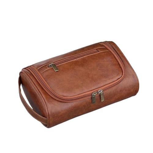 WENH Reise Kulturbeutel for Frauen Männer Retro PU Leder Kosmetik Taschen Weibliche wasserdichte Reise Make-Up Tasche Kulturbeutel(Brown) von WENH