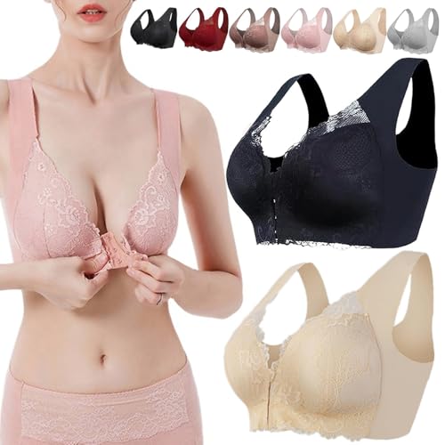 Dream of Up Bra, DreamofUp Lace Seamless Full Coverage Support Bra, Front Closure 3D Shaping Wire-Free Support Bra (8XL (130-140kg),2PCS-A) von WENJIN