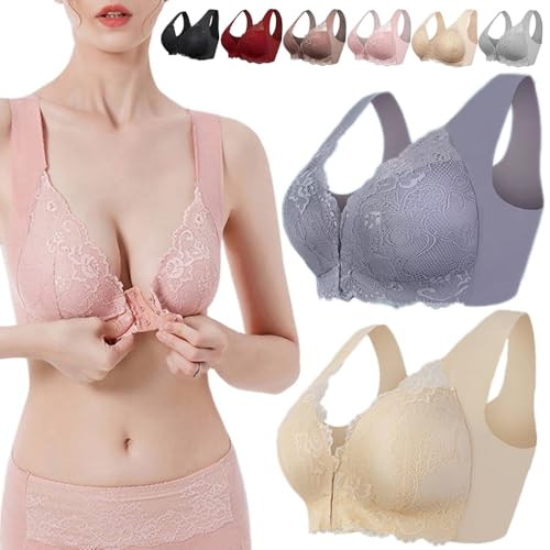 Dream of Up Bra, DreamofUp Lace Seamless Full Coverage Support Bra, Front Closure 3D Shaping Wire-Free Support Bra (M (40-50kg),2PCS-B) von WENJIN