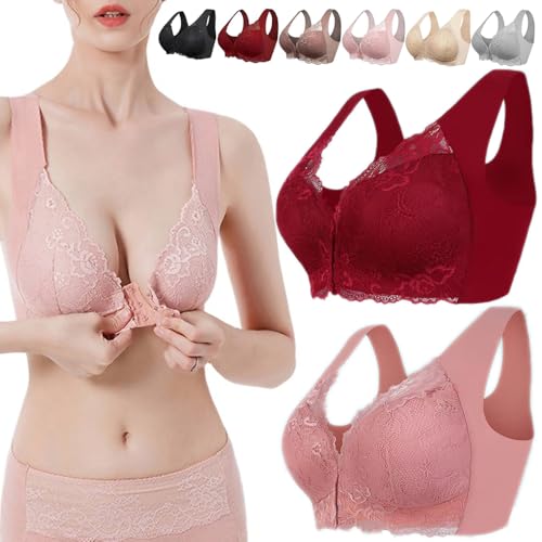 Dream of Up Bra, DreamofUp Lace Seamless Full Coverage Support Bra, Front Closure 3D Shaping Wire-Free Support Bra (XL (60-70kg),2PCS-C) von WENJIN