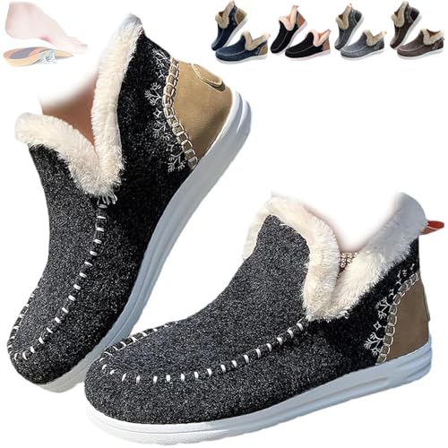 Women's Winter Plush Lined Flat Shoes Comfy Orthopedic Arch Support Keep Warm Outdoor Walking Shoes Classic Non-Slip Ankle Snow Boots (40-EU,Dark Grey) von WENJIN