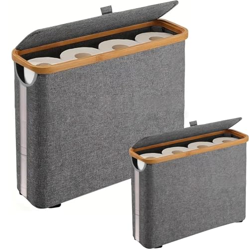 WENNEWU Grau,2pcs, Badezimmer-Organizer Aus Bambus, Faltbarer Toilettenpapierhalter, Toilettenpapier-Aufbewahrungskorb Aus Bambus Mit Deckel, Für Toilettenpapier, Badezimmer von WENNEWU