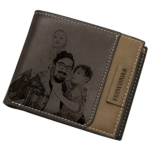 WERWAES Brieftaschen mit Fotogravur für Männer personalisierte Geschenke schmale Brieftaschen aus zweifach gefaltetem Leder für Vater Sohn Ehemann Freund von WERWAES