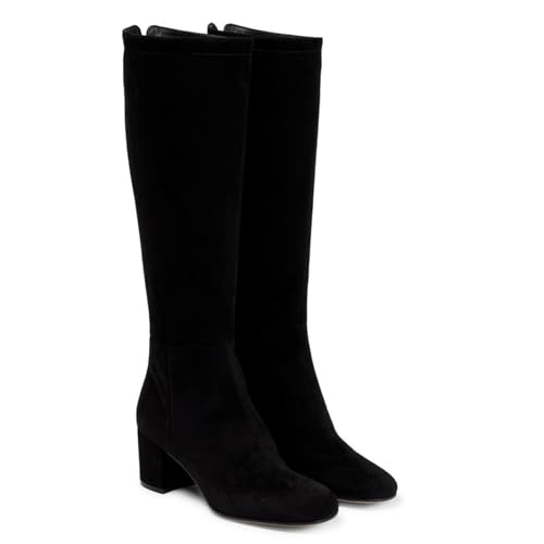 WERYHKBMDF Damen Blockabsatz Kniehohe Stiefel Ladies Boots Wildleder Runder Kopf Reißverschluss Hinten Schuhe Geeignet für Abendpartys,A,39 von WERYHKBMDF