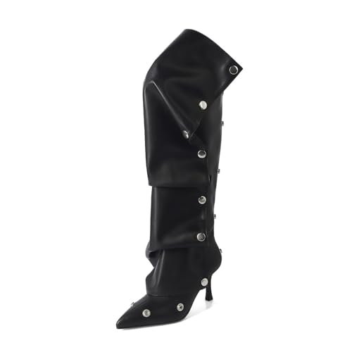 WERYHKBMDF Damen Stiefel Ladies Stilettos Kniehohe Stiefel Spitzem Boots Strasssteine Niet Schuhe Geeignet für Veranstaltungen Auf Dem Roten Teppic,A,39 von WERYHKBMDF