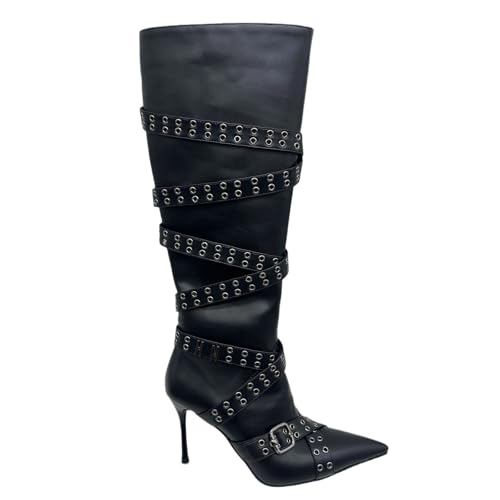 WERYHKBMDF Damen Stiefel Ladies Stilettos Kniehohe Stiefel spitzem Boots Niet Schuhe Geeignet für Mode-Laufstege,D,42 von WERYHKBMDF