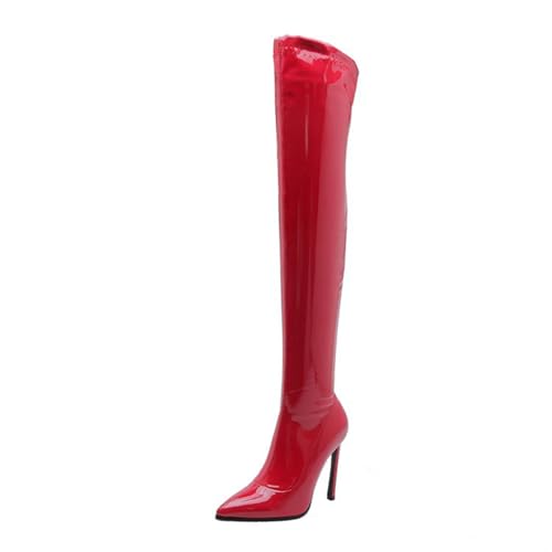 WERYHKBMDF Damen Stiefel Overknee Spitz Stiletto Shoes Fashion Heels Absatzhöhe 12Cm Geeignet für den Alltag sowie für Frühling und Herbst,Red,36 von WERYHKBMDF