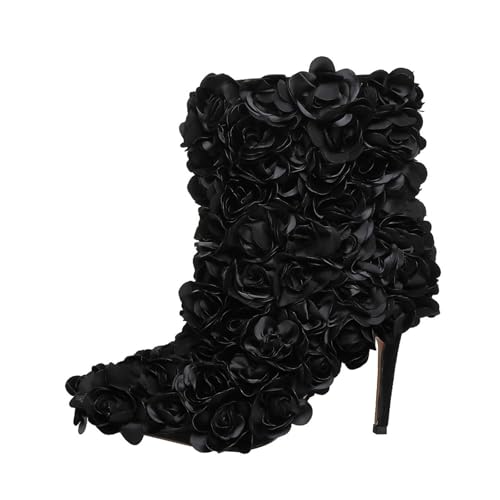 WERYHKBMDF Damen Stilettos Stiefeletten Ladies Boots Seitlicher Reißverschluss Blumen Spitzem Schuhe Geeignet für Veranstaltungen Auf Dem Roten Teppich,A,41 von WERYHKBMDF