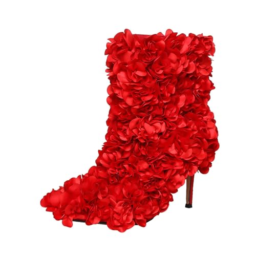 WERYHKBMDF Damen Stilettos Stiefeletten Ladies Boots Seitlicher Reißverschluss Blumen Spitzem Schuhe Geeignet für Veranstaltungen Auf Dem Roten Teppich,B,34 von WERYHKBMDF