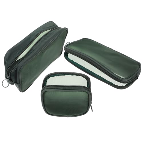 WESIEVYA 3st Kosmetiktasche Aus Mesh Lippenstiftbeutel Netz-Kosmetiktasche Mit Reißverschluss Reise-kulturbeutel Reise-Organizer-Taschen Make-up-Reisetasche Dark Green Gittergewebe von WESIEVYA