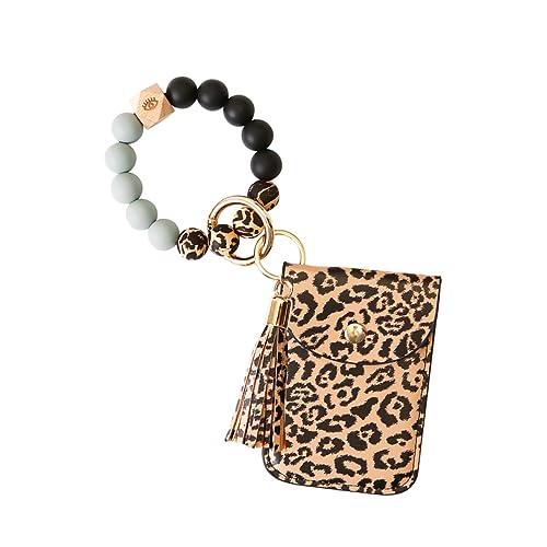 WESIEVYA Schlüsselanhänger Handgelenkbandagen Leoparden Geldbörse Handgelenk Geldbörse kreditkartenhalter Credit Card Holder Kartenhalter für Armbänder Armband mit Kartentasche Kieselgel von WESIEVYA