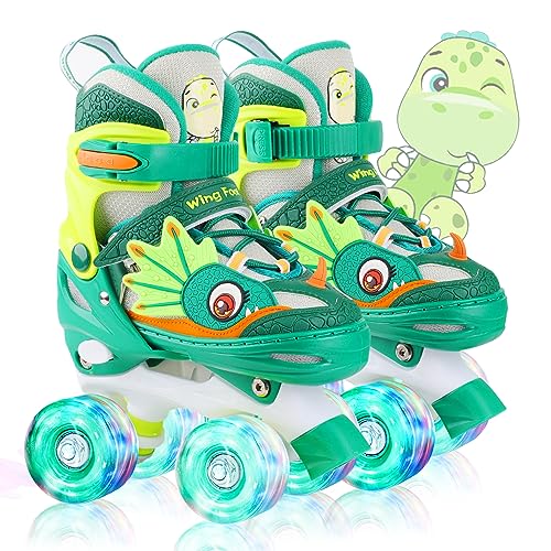 Kinder Dinosaurier Rollschuhe für Junge Mädchen Skates für Kinder Größenverstellbare Mit Leuchtenden Rädern Quad Roller Skates für Anfänger Geburtstags und Weihnachts Geschenke von WESKIFAN