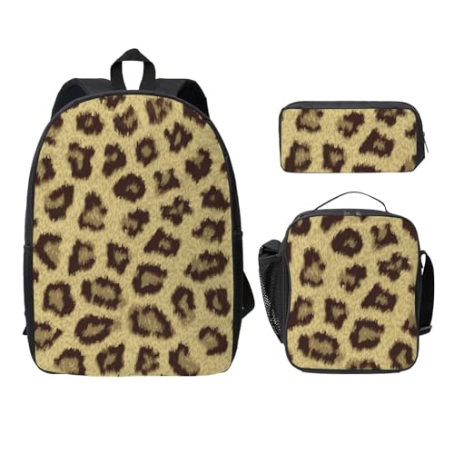 WESTCH Gelbe Leopardenmuster 43,2 cm Tasche + Federmäppchen + Lunchtasche Kombination – vielseitiger Aufbewahrungs-Organizer für Lernbedarf, Schwarz , Einheitsgröße, Kinderrucksack von WESTCH