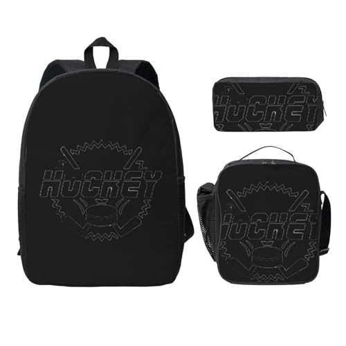 WESTCH Hockey 43,2 cm Tasche + Federmäppchen + Lunchtasche Kombination – vielseitiger Aufbewahrungs-Organizer für Lernbedarf, Schwarz , Einheitsgröße, Kinderrucksack von WESTCH