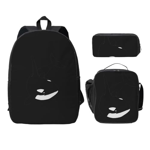 WESTCH Killer Whale Delphin 43,2 cm Tasche + Federmäppchen + Lunchtasche Kombination – vielseitiger Aufbewahrungs-Organizer für Lernbedarf, Schwarz , Einheitsgröße, Kinderrucksack von WESTCH