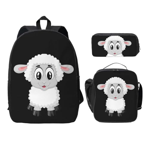 WESTCH Lamb 43,2 cm Tasche + Federmäppchen + Lunchtasche Kombination – vielseitiger Aufbewahrungs-Organizer für Lernbedarf, Schwarz , Einheitsgröße, Kinderrucksack von WESTCH