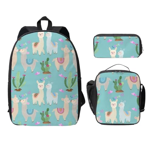 WESTCH Süßes Alpaka-Herz 43,2 cm Tasche + Federmäppchen + Lunchtasche Kombination – vielseitiger Aufbewahrungs-Organizer für Lernbedarf, Schwarz , Einheitsgröße, Kinderrucksack von WESTCH