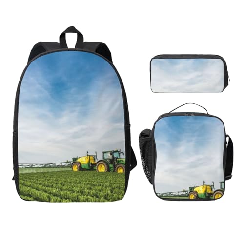 WESTCH Traktor Farm 43,2 cm Tasche + Federmäppchen + Lunchtasche Kombination – vielseitiger Aufbewahrungs-Organizer für Lernbedarf, Schwarz , Einheitsgröße, Kinderrucksack von WESTCH