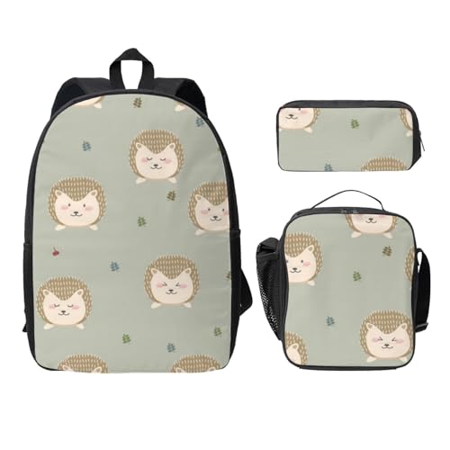 WESTCH Viele Igel 43,2 cm Tasche + Federmäppchen + Lunchtasche Kombination – vielseitiger Aufbewahrungs-Organizer für Lernbedarf, Schwarz , Einheitsgröße, Kinderrucksack von WESTCH