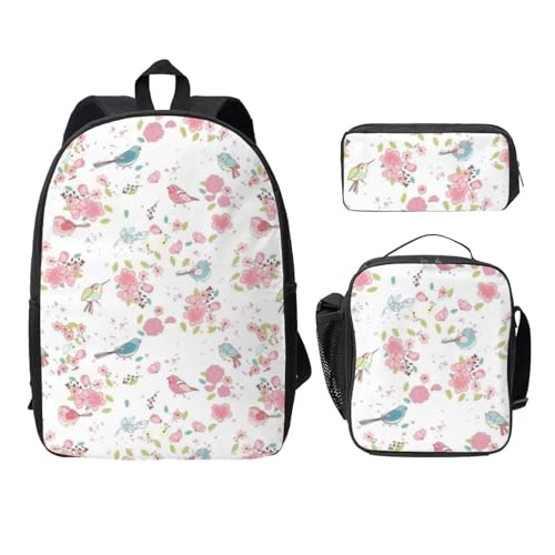 WESTCH Wildblumen-Blumenmuster, 43,2 cm Tasche + Federmäppchen + Lunch-Tasche Kombination – vielseitiger Aufbewahrungs-Organizer für Lernbedarf, Schwarz , Einheitsgröße, Kinderrucksack von WESTCH