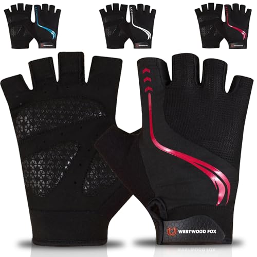 WESTWOOD FOX Fahrradhandschuhe für Männer und Frauen, Atmungsaktive Halbfinger-Mountainbike-Handschuhe mit Rutschfester gepolsterter Handfläche MTB-Rennradfahren Fahrradhandschuhe (ROT, L) von WESTWOOD FOX