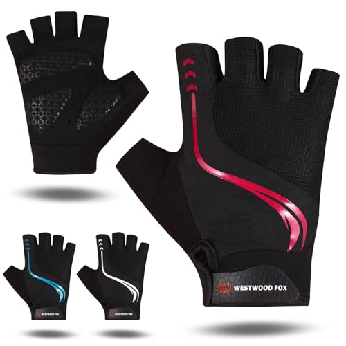 WESTWOOD FOX Fahrradhandschuhe für Männer und Frauen, Atmungsaktive Halbfinger-Mountainbike-Handschuhe mit Rutschfester gepolsterter Handfläche MTB-Rennradfahren Fahrradhandschuhe (ROT, S) von WESTWOOD FOX