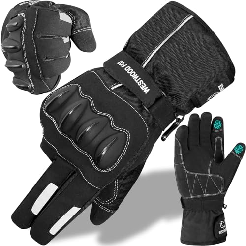 WESTWOOD FOX Thinsulate Motorradhandschuhe, wasserdicht, Thermo-Handschuhe, Herren, Reiten, winddicht, Roller, Motorsport, Touchscreen, warm, Sommer (Schwarz, M) von WESTWOOD FOX