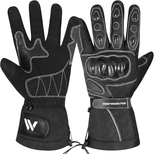 WESTWOOD FOX Motorradhandschuhe für Männer und Frauen, Leder Touchscreen Wasserdicht Warme Winter Motorradhandschuhe für Racing, Reiten, ATV, UTV und Outdoor Aktivitäten (SCHWARZ, M) von WESTWOOD FOX