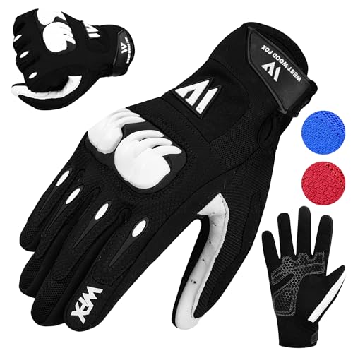 WESTWOOD FOX Motorradhandschuhe für Männer und Frauen,Atmungsaktiv, Touchscreen, Palm Pads Motorradhandschuhe für BMX,Radfahren, ATV,MTB Racing,Road Racing,Klettern,Wandern (SCHWARZ, XL) von WESTWOOD FOX