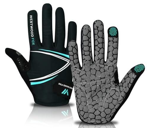 WESTWOOD FOX Vollfinger-Fahrradhandschuhe, gepolstert, rutschfester Touchscreen, stoßdämpfende Mountainbike-Handschuhe für Rennrad, MTB, Rennen, Radfahren und Sporthandschuhe für Männer und Frauen von WESTWOOD FOX