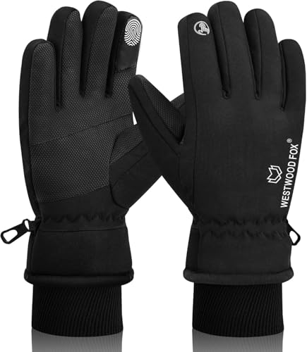 WESTWOOD FOX wasserdichte Winterhandschuhe für Männer & Frauen, Winddichte, warme Skihandschuhe, Touchscreen, Anti-Rutsch-Griff-Handschuhe für Radfahren, Snowboarden, Wandern, Laufen (SCHWARZ, L) von WESTWOOD FOX