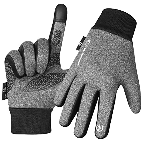 WFX Winter-Thermohandschuhe, Winddicht, Laufhandschuhe, Touchscreen, warm, rutschfest, Silikon, Fahrradhandschuhe für Herren und Damen, elastische Manschette zum Fahren (Grau, M) von WESTWOOD FOX