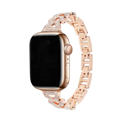 Kompatibel mit Apple iWatch 41mm Uhrenband Roségold, Glitzer Kristall Diamant Mädchen Edelstahl Wristband Kompatibel mit iWatch 38mm 40mm 41mm Serie SE/1/2/3/4/5/6/7/8/9 Ersatz Bling Ersatzarmbänder Kompatibel mit Apple iWatch 41mm Uhrenband Roségold, Glitzer Kristall Diamant Mädchen Edelstahl Wristband Kompatibel mit iWatch 38mm 40mm 41mm Serie SE/1/2/3/4/5/6/7/8/9 Ersatz Bling Ersatzarmbänder von WFCKPQF