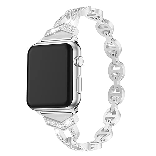 kompatibel mit Apple Watch Metall Armband 41mm, Glitzer Diamant Ersatzarmband Edelstahl Bracelet mit Metallschließe Uhrenband kompatibel mit iWatch 38mm 40mm 41mm 42mm Series 1/2/3/4/5/6/7/8/9/10/SE kompatibel mit Apple Watch Metall Armband 41mm, Glitzer Diamant Ersatzarmband Edelstahl Bracelet mit Metallschließe Uhrenband kompatibel mit iWatch 38mm 40mm 41mm 42mm Series 1/2/3/4/5/6/7/8/9/10/SE von WFCKPQF