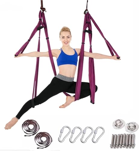 Aerial Yoga-Stoffhängematte, Yoga-Schaukel gegen die Schwerkraft, Aerial Yoga-Handtuch, Fitnessband für Yoga, Yoga-Geschirr, unelastisch, Aerial Yoga-Zugseil, tiefviolett von WFJHZH