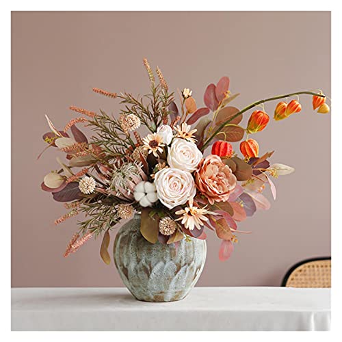 Dekor Künstliche Blumen mit Vase, Rosen-Blumenstrauß aus Kunststoff, Set mit künstlichen Blumen und Vasen, verwendet für die Schreibtischdekoration zu Hause, Hochzeit, Hotel, Kunstblumenarrangements, von WFRUEDWC