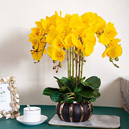 Dekor Künstliche Blumen mit Vase, künstliche Phalaenopsis-Blumen, Orchideen mit Vasen-Arrangement, Kunstblumen-Bonsai, Schmetterlings-Orchideen-Set für Wohnzimmer, Hochzeit, Heimdekoration, lila von WFRUEDWC