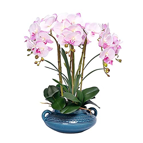 Dekor Künstliche Blumen mit Vase Künstliche Orchidee mit Vase Gefälschte Blume Phalaenopsis Kunstpflanzen im Topf für Zuhause Wohnzimmer Tischdekoration Arrangements Dekor Kunstblumen Arrangements von WFRUEDWC