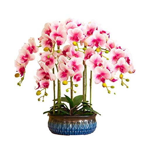 Dekor Künstliche Blumen mit Vase Rosa Orchidee Künstliche Blumen mit Vase PU Phalaenopsis Gefälschte Blume in Topfvase für Wohnzimmer Heimarrangements Dekoration Kunstblumenarrangements Ornamente von WFRUEDWC