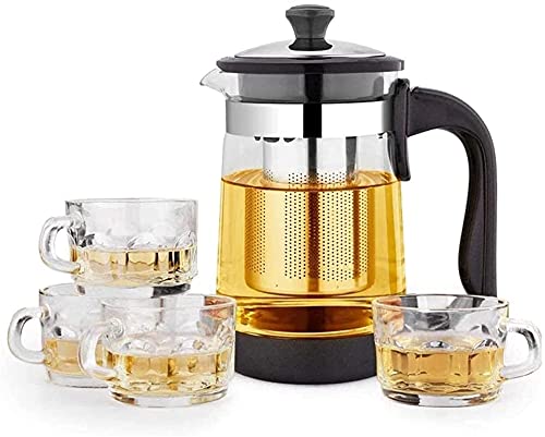 Teekanne, manueller Wasserkocher, Teekanne, Tasse, Teekanne, Hochtemperatur-Glas-Teekanne, Teeservice, Filter, Edelstahl, Gesundheitskanne, Büro-Teekanne, Teetasse (950 ml + 160 ml Tasse * 4) von WFRUEDWC