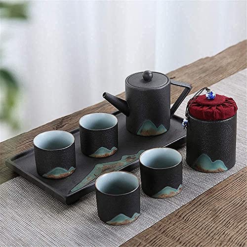 Teekanne aus Gusseisen mit Teesieb, Teetasse aus Keramik, Teekanne im japanischen Stil mit Henkel und Teetassen-Set, Nachmittagstee-Set, Einweihungsgeschenk, Heimdekoration (schwarz, Einheitsgröße) von WFRUEDWC