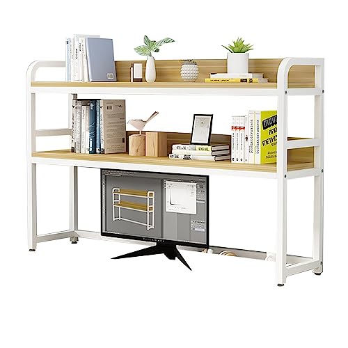 WFRUEDWC Bücherregal für Computer-Desktop – Desktop-Bücherregal, 2-stufiges Desktop-Bücherregal aus Schmiedeeisen und Metall für Computertisch, Wohnheim und Arbeits-Desktop-Organizer von WFRUEDWC