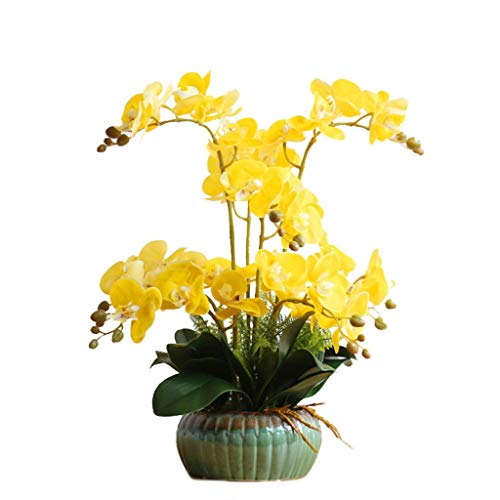 WFRUEDWC Dekor Künstliche Blumen mit Vase, künstliche Phalaenopsis-Orchideenpflanze, Blumenarrangements aus Seidenblumen mit Keramiktopf für den Tisch zu Hause, im Büro, Partytisch, Tischdekoration, von WFRUEDWC