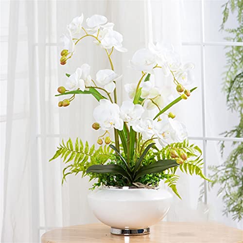 WFRUEDWC Dekor Künstliche Blumen mit Vase Künstliche Blumen mit Keramik-Pflanzgefäß PU-Gefühl Orchideenblüte Künstliche Pflanzen in Töpfen Gesicht Haus Gefälschte Blume Topf Bonsai (weiß, rosa) von WFRUEDWC