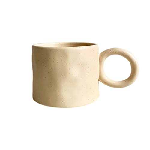 WFRUEDWC Kaffeetasse aus Keramik mit großem Ohrring, runder Griff, von Hand kneifen, blau-weiße Tassen mit Punkten, von Hand knittert die Milchtasse (cremiggelb, 460 ml) von WFRUEDWC