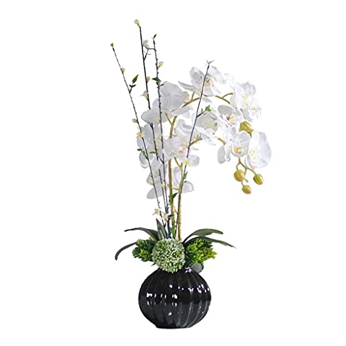 WFRUEDWC Künstliches Blumenset, künstliche Blumen mit Vase, Phalaenopsis-Orchidee, Seidenblume für Heim- und Bürodekor, Hausdekoration, weiß, schöne künstliche Blumen und Vasen (Farbe: weiß) Hallo von WFRUEDWC