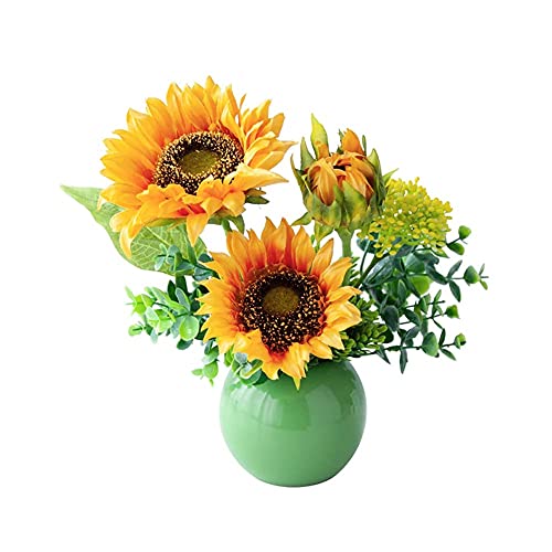 WFRUEDWC Künstliches Blumenset, künstliche Blumen mit Vase, künstliche Sonnenblumen, Pflanzen, Seidenblumen für die Heimdekoration, gelb von WFRUEDWC