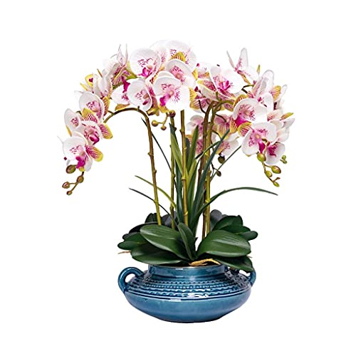 WFRUEDWC Kunstblumen-Set, künstlicher Orchideen-Bonsai mit Vase, künstliche Phalaenopsis für Tisch, Büro, Zuhause, Party-Dekoration, rot, schöne Kunstblumen und Vasen (Farbe: A) (A) (A) Hallo von WFRUEDWC