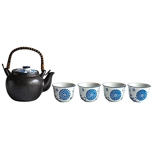 WFRUEDWC Porzellan-Teeset, japanisches Teetassen-Set, handgefertigte Teekanne und 4 Teetassen, traditionelles Teezeremonie-Set, Geschenk für Teeliebhaber von WFRUEDWC